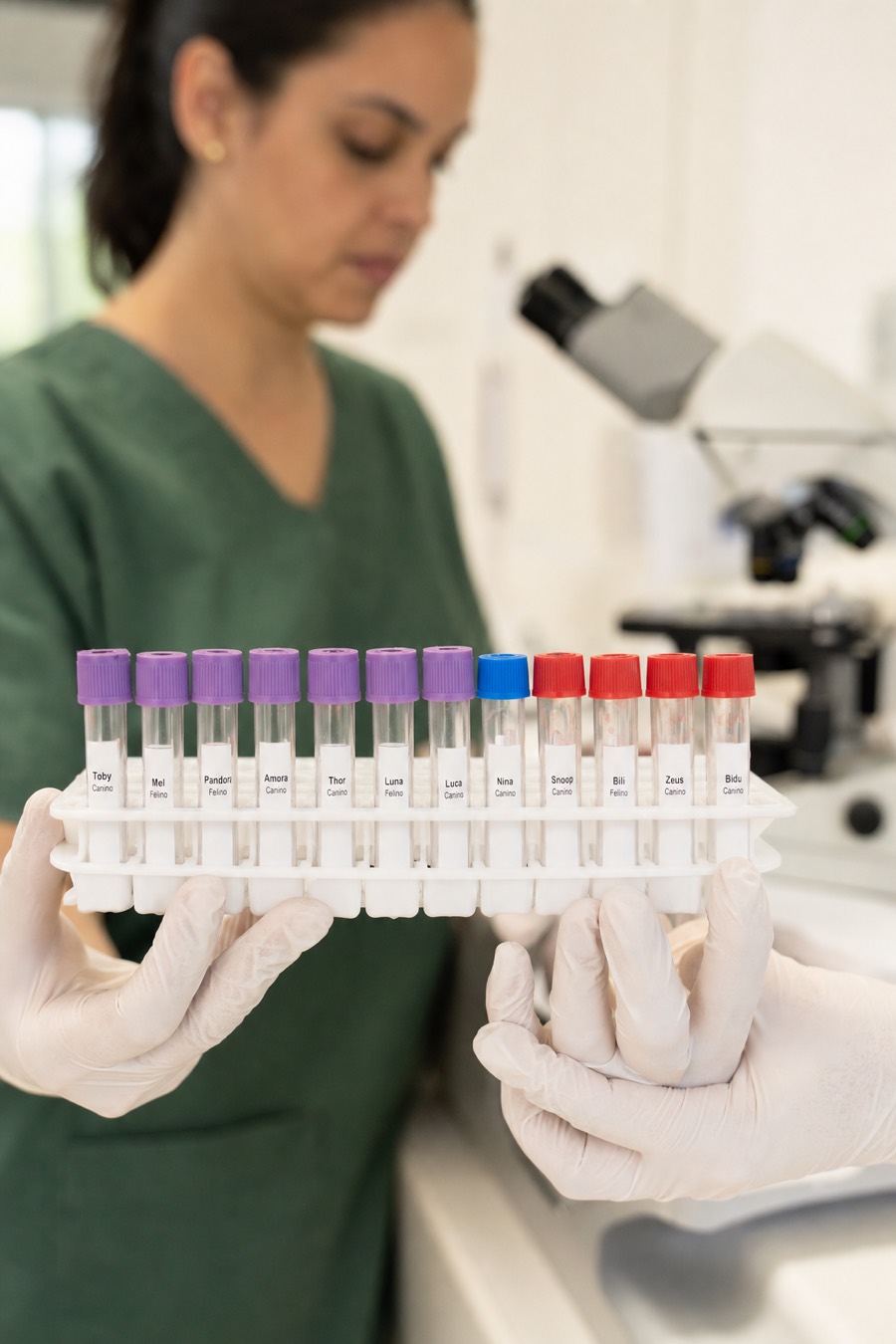 Amostras de sangue em laboratório veterinário